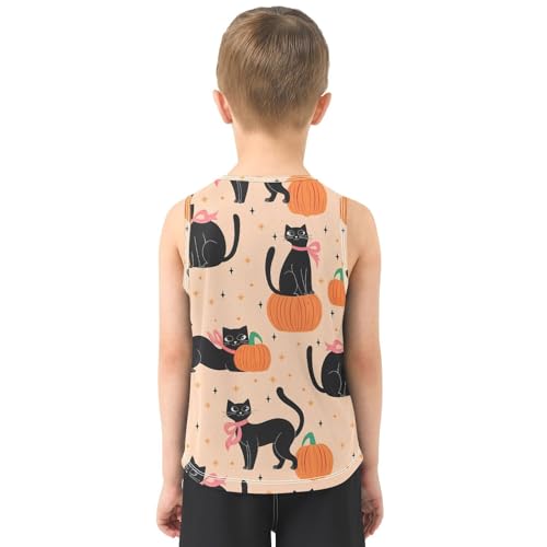 Bolaz Boys Athletic Quick Dry Tank Top Sleeveless Workout T Shirts Age 11-15,Black Cat Pumpkin Star Pattern3