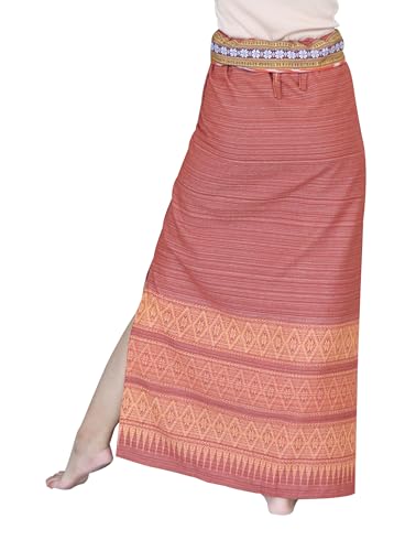 RaanPahMuang Mixed Cotton Thai Tube Wrap Skirt with Floral Belt2