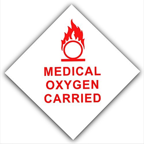 1 x Sticker Medical Oxygen Carried Sign Car Van Bus Cab Taxi Minicab Ambulance Self Adhesive Label Health and Safety RED on White 100mm