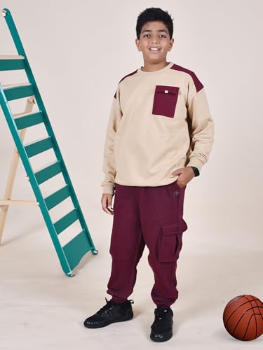 Image of KiddoPanti Boys Solid Fleece Cargo Track Pants | Cotton Poly Fleece Fabric | Ankle Length Jogger | 2 Cargo Pocket,1 Side Pocket | Elastic Waist & Drawcord | Jogger Track Pants