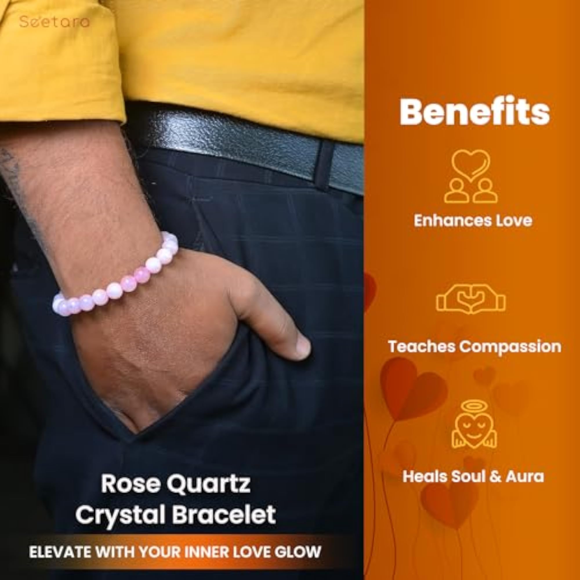 Natural Rose Quartz 8mm Round Beads Stretchable Bracelet