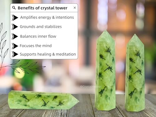 Image of Crystal Heaven Prehnite Crystal Tower Obelisk Point For Chakra, Healing And Balancing - Aaa Grade Original Certified Gemstone Agate For Reiki Meditation Yoga Spiritual (3-4 Inches)