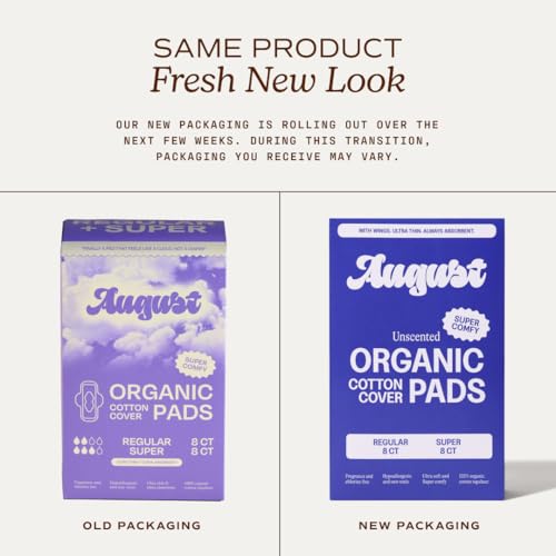 Image of August Regular & Super Organic Pads for Women, 36 (18+18) Ultra Thin Pads with Wings, Hypoallergenic Sanitary Napkins with Organic Cotton Topsheet, Compostable Wrapper, Non-Toxic, Fragrance-Free