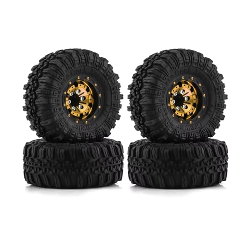 Neumáticos Coche RC Para TRX4M Para Axial AX24 Para SCX24 Para FCX24 1/18 1/24 Aleación Aluminio 1.0 Beadlock Ruedas Y Neumáticos 4 Piezas Reemplazo Coche RC Crawler(Yellow)
