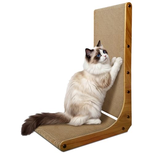 Image of Cat Scratcher, 23 inch L Shape Cat Scratching Pad for Indoor Cats, Durable Sustainable Cardboard Scratcher, Recyclable Vertical Cat Scratch Pad to Protect Furniture, Small