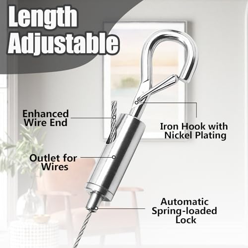 Image of 2 Pack Adjustable Picture Hanging Wire Kit, 1m x1.5mm Heavy Duty Mirror Frame Hanging Kit Stainless Steel Wire Rope, Supports Up to 66lbs for Hanging Pictures Artwork