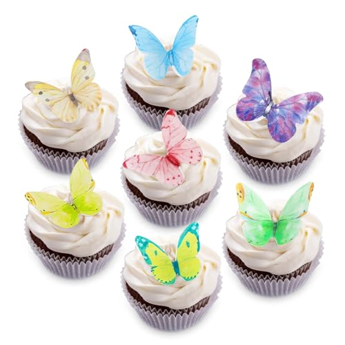 Edible Butterfly Cupcake Topper Edible Wafer Paper Butterflies Edible Butterfly Cake Decorations Colorful Butterflies Cake Toppers Butterfly Theme Cupcake Topper for Wedding Birthday Party 40pcs