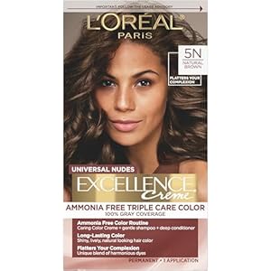 L’Oréal Paris Excellence Universal Nudes Permanent Hair Color, Ammonia Free Hair Dye for Gray Hair Coverage, 5N Natural Brown, 1 Hair Dye Kit