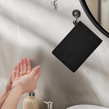 agogue 5 Stück 15 X 21cm Schwarz Langlebig Waschlappen Baumwolle,Reinigung Waschhandschuh Stark Wasserabsaugend Waschlappen Frottee Weich Waschhandschuh Körper Mit Hängenden Ringen – Bild 6