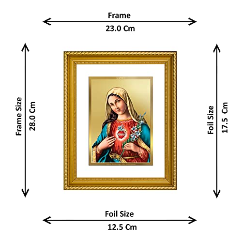 Image of Diviniti Mother Mary Gold Plated Wall Photo Frame, Table Decor| DG Frame 056 Size 2.5 and 24K Gold Plated Foil| Religious Photo Frame Idol For Prayer, Gifts Items (28 CM X 23 CM)