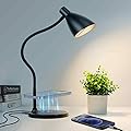 Desk Lamp with Wireless Charger, 12W 1000LM Touch Dimmable Reading Lamp with USB Charging Port, 5 Colors 6 Brightness Eye Care Bedside Table Lamp Gooseneck Desk Light for Home Office