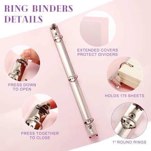 Fulmoon-48-Pack-Flexible-3-Ring-Binders-Bulk-Plastic-Binders-with-2-Pockets-Loose-Leaf-Binder-Hardcover-Binders-for-School-Office-Home-6-Colors-Macaron1-Inch