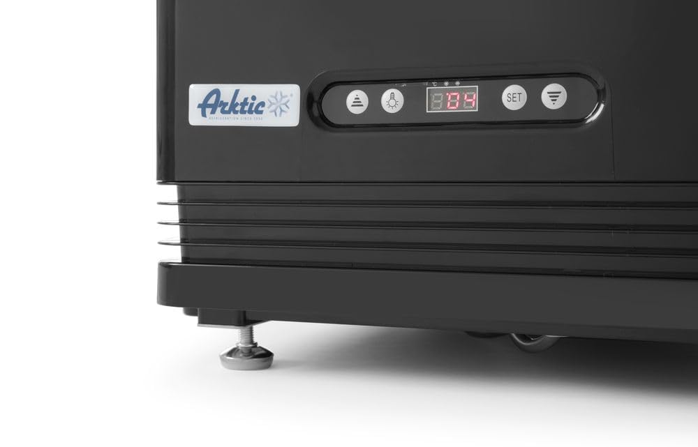 HENDI Vetrina da Esposizione Refrigerata, Sbrinamento Automatico, Sistema Antifog, 3 Ripiani, Illuminazione LED, Classe Energetica C, 68L, 230V, 170W, 452x406x(H)891mm, Nero, ABS, Doppio Vetro