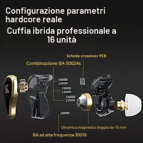 Linsoul KZ ZAS 7BA+1DD - Auricolari in-ear per monitor HiFi Bass, da gioco, IEM ibridi con cavo a 2 pin incassato, per musicisti audiofili (senza microfono, nero)