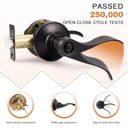 Probrico Wave Style Privacy Door Lever Oil Rubbed Bronze Bed and Bath Handle Interior Keyless Leverset Lockset, Left/Right Handed,1 Pack - Image 4