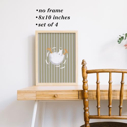 Image of Boat Wades Funny Goose Bathroom Wall Art Prints Set of 4, Olive Green Striped Whimsical Goose Posters Pictures Wall Decor for Toddler Nursery Kids Bathroom Washroom Home, 8x10 Unframed
