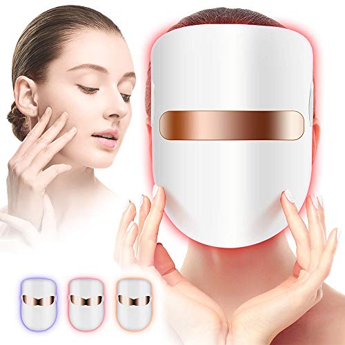 Yofuly Máscara de terapia de luz facial LED USB, 3 colores rojo, azul...