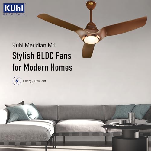 Image of KUHL Meridian M1 1200MM 65% Power Saving BLDC Ceiling Fan With Remote | BEE 5 Star Rated & ISI Marked | High Air Flow | Down Light & Reverse Mode | 5 Year Warranty on Motor | Free Installation |Brown