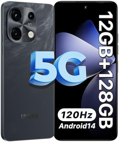 UMIDIGI Note 100 5G Cell Phone, Android 14 Unlocked Phones, 12(6+6) GB+128GB/TF 1TB Expend, 5G Dual SIM, 50MP Camera, 6.8″ HD+120Hz Display, Fingerprint+AI Face Unlock, 5000mAh Android Phone(Black)