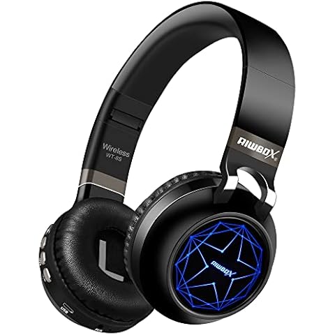 Riwbox WT-8S Bluetooth Headphones, Led Light Up Wireless Headphones Over Ear Hi-Fi Stereo Foldable Wireless/Wired Headsets With Mic And TF-Card Compatible for Tablet/Laptop/TV (Black) Cover