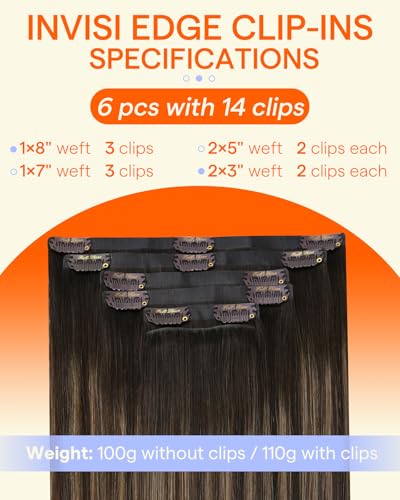 Image of Full Shine Injected Seamless Hair Extensions Clip in, Balayage 18 Inch 135g