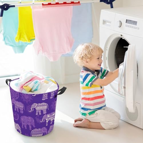Panier à linge éléphant violet pliable en toile imperméable de grande capacité