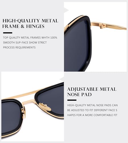 Image of Tony Stark Polarized Sunglasses for Men - Women Vintage Aviator Square Metal Frame Iron Man Edith Glasses