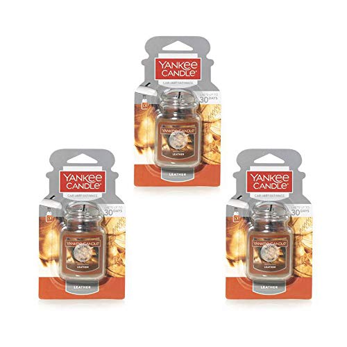 Image of Yankee Candle Gel Car Jar Ultimate Hanging Odor Neutralizing Air Freshener, Leather (Pack of 3)