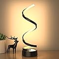 NUÜR Classic Spiral LED Table Lamp Black, Dimmable Metallic Bedside Lamp with Touch Controller, 3 Colour Temperature, 15.8 Inch Height, Contemporary, Decorative Lamp for Home, Living Room & Office
