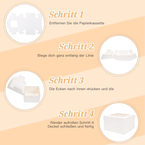 VEGCOO 10 Stück Bäckerei Boxen, Tortenbox aus Pappe 10x10cm mit Fenster - Hochwertige Transportbox für Cupcakes, Macarons & Kekse | Stapelbar, Individuell Gestaltbar, Eco-Friendly
