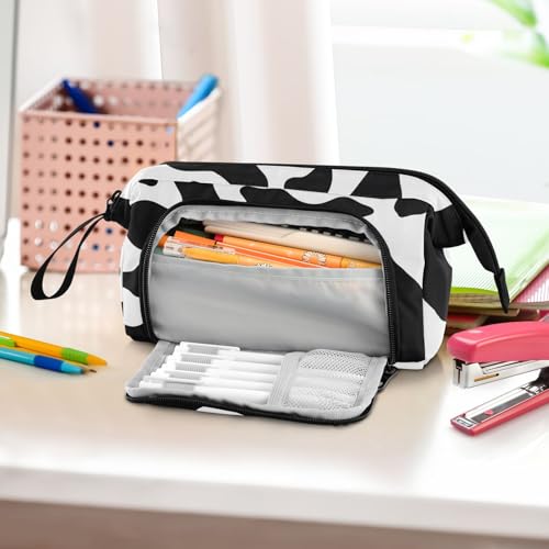 Image of SUABO Big Capacity Pencil Case, Cow Skin Print Pen Bag Pouch Holder Stationery Bag School College Office Organizer for Teen Adults Student