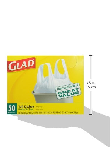 Glad Tall Kitchen Handle-Tie Trash Bags - 13 Gallon White Trash Bag - 50 Count (Package May Vary) #TOP6