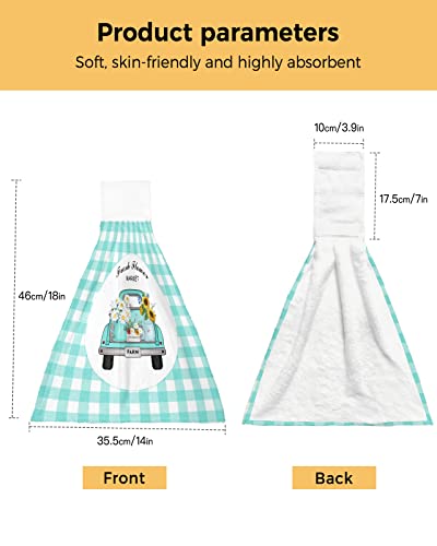 Zfuncing Hand Tie Towel Set Of 2,Teal Farm Truck Daisy Floral Gingham Check Hanging Kitchen Towels With Loop, Absorbent Tea Bar Dish Towel Fast Drying Towels For Bathroom,Pastoral Sunflower #TOP2