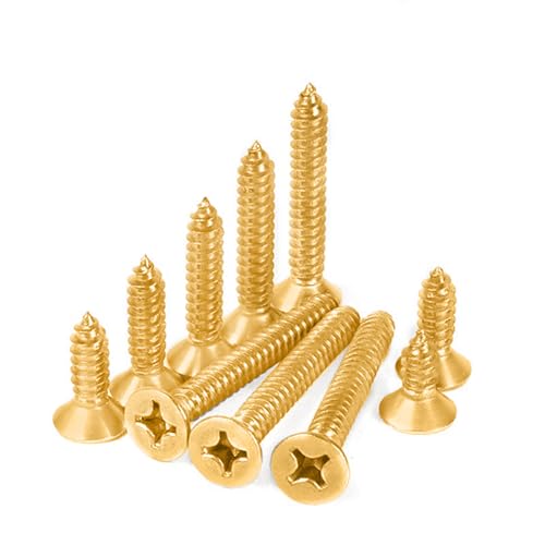 Image of Rely⇒VP INDUSTRIES (Pcs-50) No.6x19 mm CSK Phillips Head Self-Tapping Screw - Brass Gold Finish, Star Slot, Philips Drive for Wood, Plywood & Plasterboards