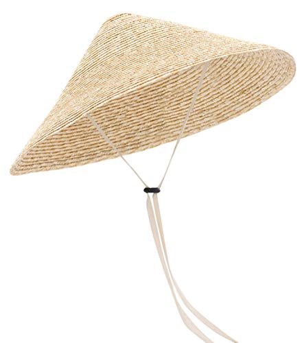 GEMVIE Damen Vietnamesischer Strohhut UV-Schutz Sonnenhut Sommerhut Outdoor Gärtnerhut Hutumfang 56-58cm Weiß Cover