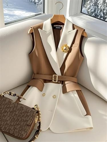 Women's V-Neck Retro Suit Vest Sleeveless Jacket Coat Belt Formal Office Coat3