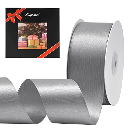Image of Solid Color Double Faced Silver Satin Ribbon 2 inch X 50 Yards, Ribbons Perfect for Crafts, Wedding Decor, Bow Making, Sewing, Gift Package Wrapping and More