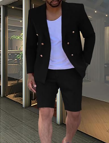 Men's Suit Slim Fit 2 Piece Short Suits for Men Casual Summer Business Suit Blazer and Short Pants Set2