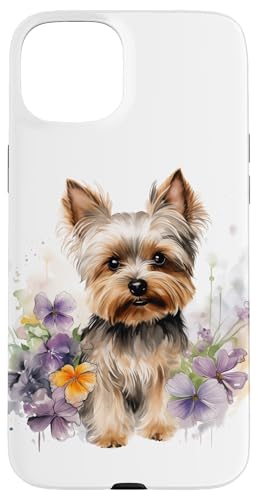 Yorkshire Terrier Mom Floral Yorkie Dog Lover Flowers Cute Case for iPhone 15 Plus
