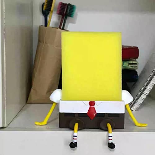 Cute Cartoon Sponge Holder with Spong,Kitchen Sponge Holder for SpongeBob, Kitchen Cleaning Sponges,Holder for Kitchen Cleaning Sponges,Kitchen Sink Sponge Holder