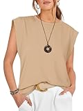 Cuptacc Camiseta sin Mangas Mujer sin Mangas Top Camisetas de Tirantes Mujer Tank Top Color Sólido Tshirt Clásico Moda Kaki L 42-44