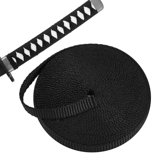 SATINIOR 5.5 Yards/5M Black Synthetic Silk Ito Sageo Cord 0.4 Inch Wide Ito Sageo Wrapping Cord for Japanese Samurai Katana Swords Handle Rope