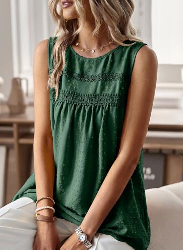 Image of Falechay Womens Summer Tops Boho Shirts Crewneck Sleeveless Tank Tops Flowy Lace Hem Casual Blouses Clothing Trendy 2026