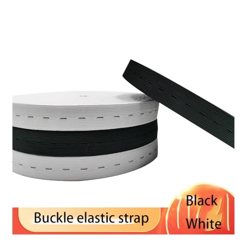 20/25mm Black White Adjustable Buttonhole Elastic Belt Pregnant Women's Pants Crochet Elastic Flat Eyelet Button Elastic Belt(Black,1M_25MM)2