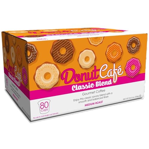 Donut Café - Coffee Gourmet Pods, Classic Blend, Medium Roast – Non-GMO, Gluten Free – Compatible with Keurig K Cup Brewers – Smooth & Delicious – 80 Count