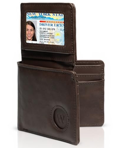Leather Wallet Gift for Men with AirTag Holder & SIM Card Slots, RFID Blocking Bifold, 10 Card + 2 ID Pockets, Durable Everyday Carry (Dark Brown)
