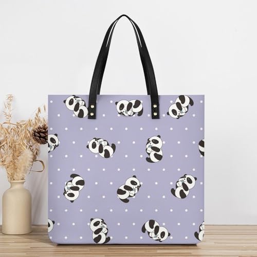 Sac à main panda à pois blancs grand tote bag au design graphique original de 39x39cm