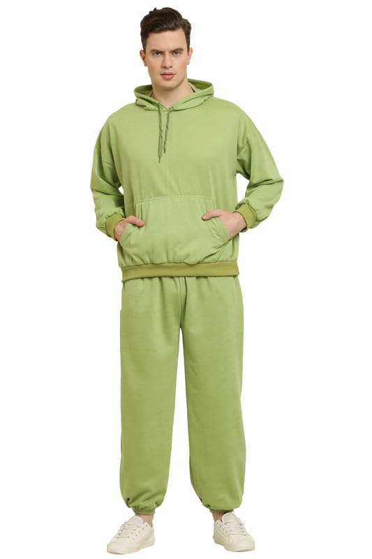 Image of Men's Fleece Long Sleeve Pullover Hoodies Set Full Length Winter Nightwear Pajama and Hoodie Set Tracksuit Gym Suit Night Suit