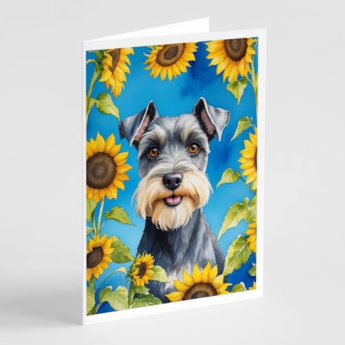 Caroline's Treasures Schnauzer in Sunflowers Greeting Cards Pack of 8 Blank Cards with Envelopes Whimsical A7 Size 5x7 Blank Note Cards