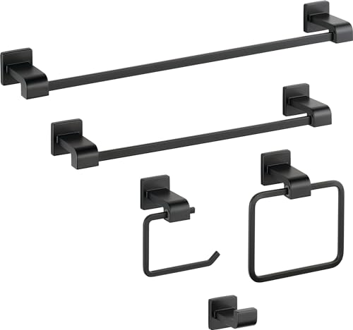 Image of Delta Hand Towel Holder | Square Matte Black Ring for Hanging Towels in Kitchen, Bathroom | Ara Accessories